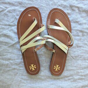 Tory Burch Patos Strappy Thong Sandals in Spark Gold Size US M